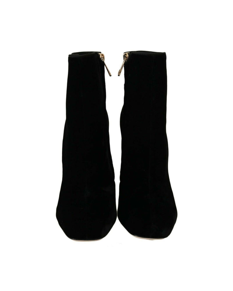Dolce & Gabbana Elegant Velvet Ankle Boots With Crystal Heels Glam Steals