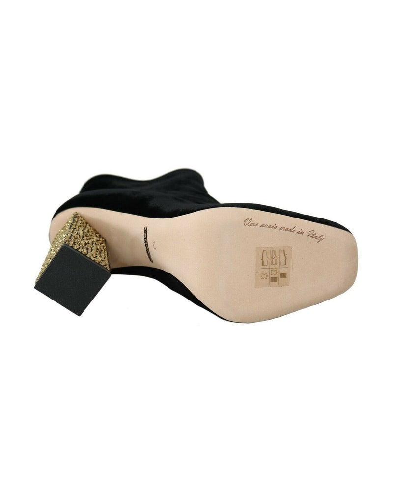 Dolce & Gabbana Elegant Velvet Ankle Boots With Crystal Heels Glam Steals