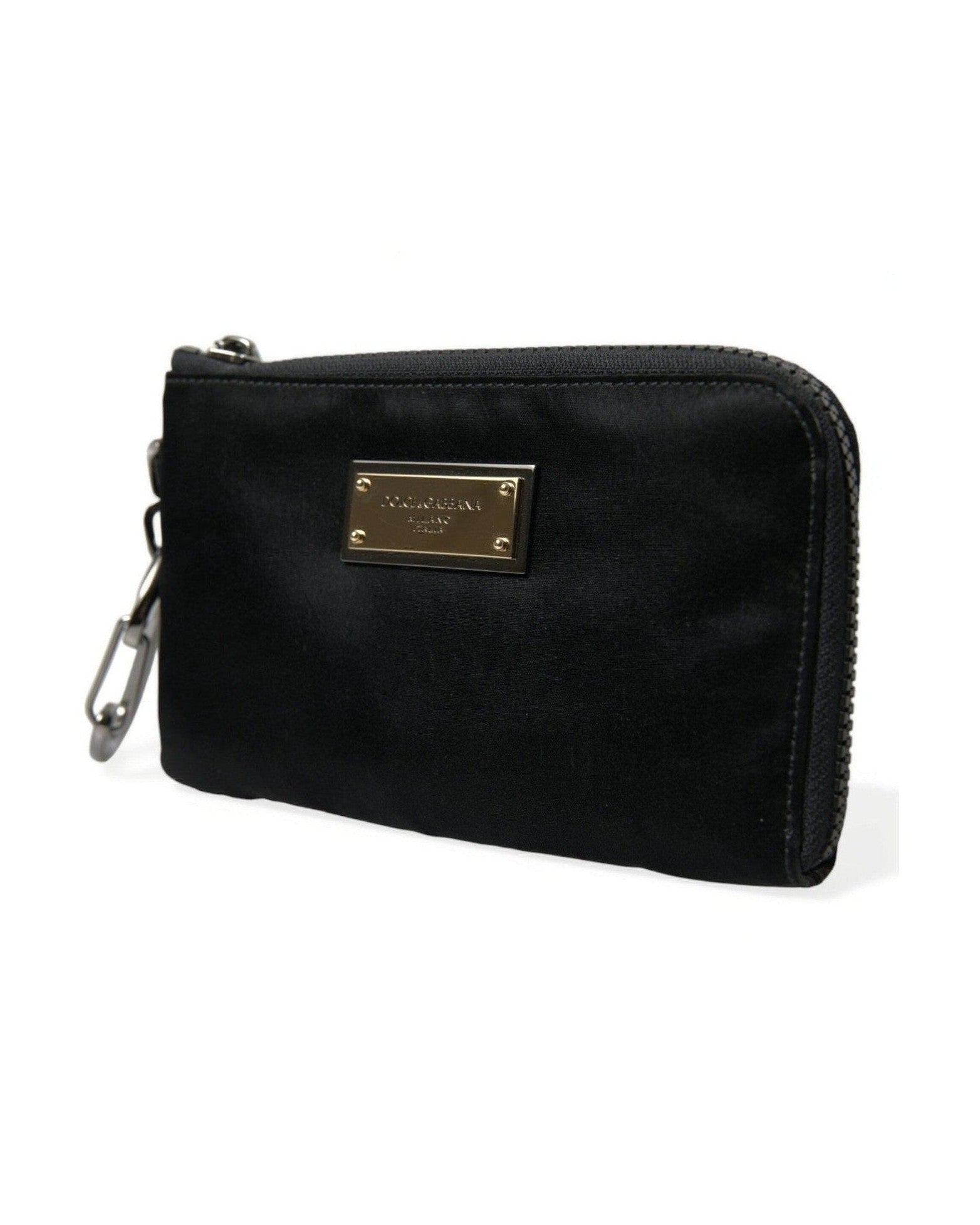 Dolce & Gabbana Elite Nylon & Leather Pouch With Logo Black Detail Glam Steals