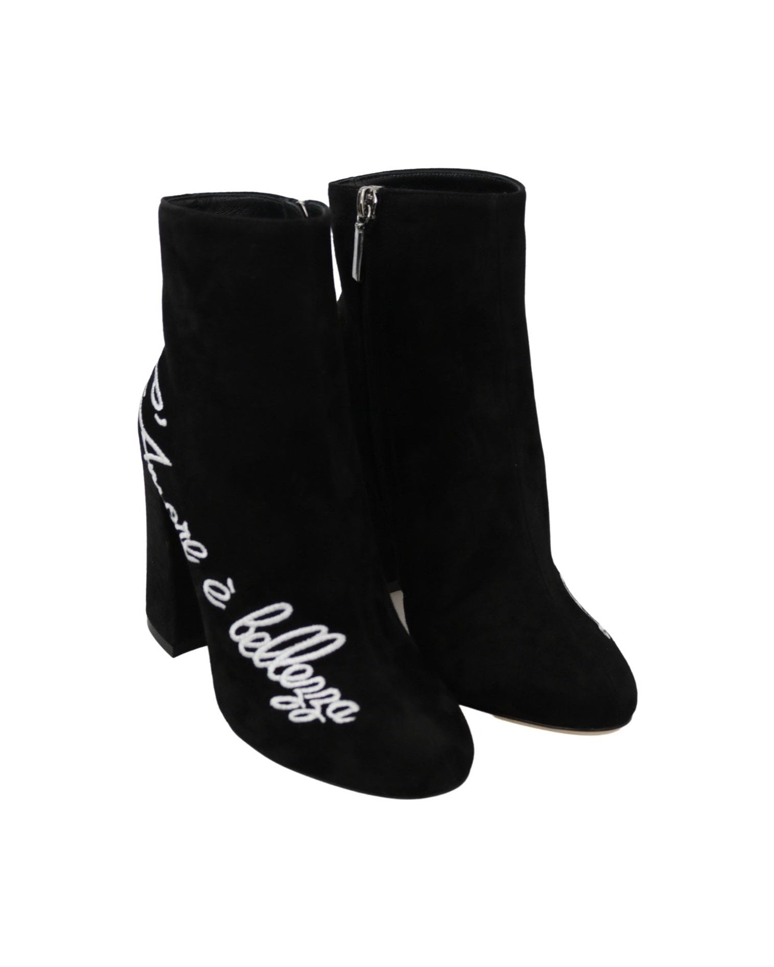 Dolce & Gabbana Embroidered Ankle Boots In Lambskin Suede Boots