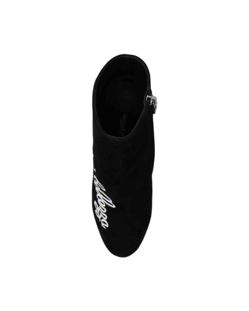 Dolce & Gabbana Embroidered Ankle Boots In Lambskin Suede Boots