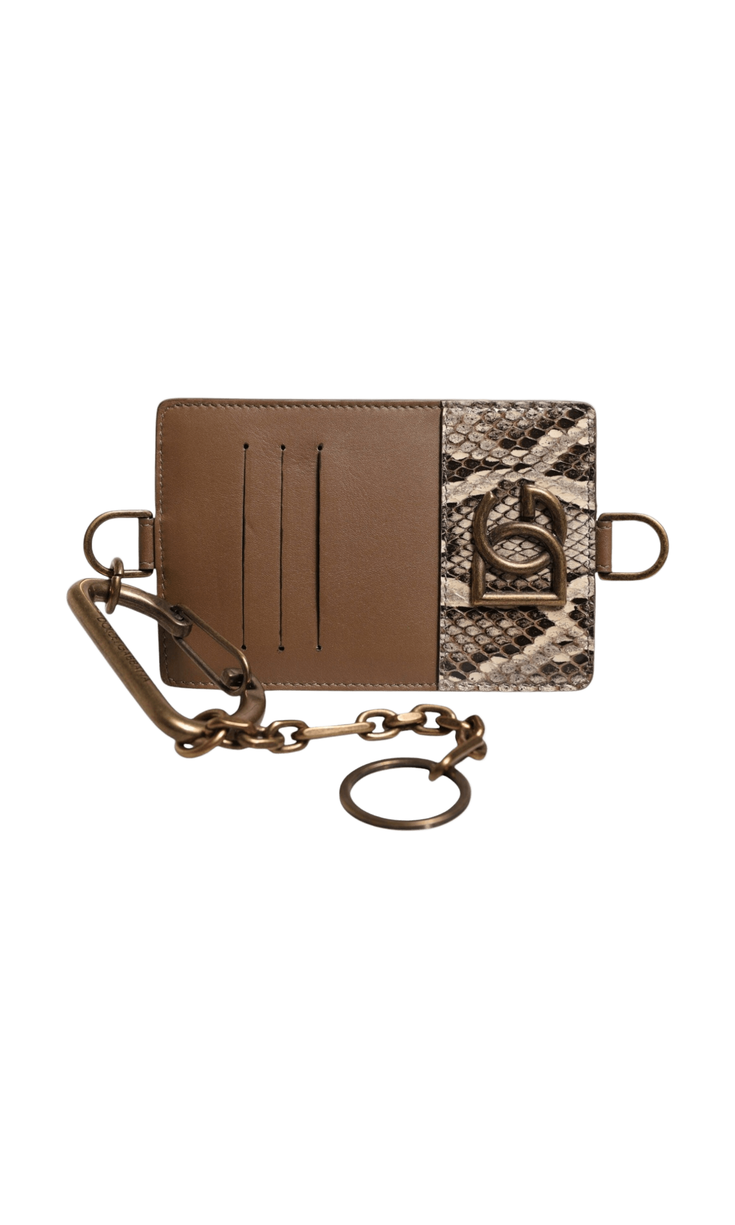Dolce & Gabbana Exotic Leather Card Holder Dg Logo Plaque Brown Wallet Glam Steals