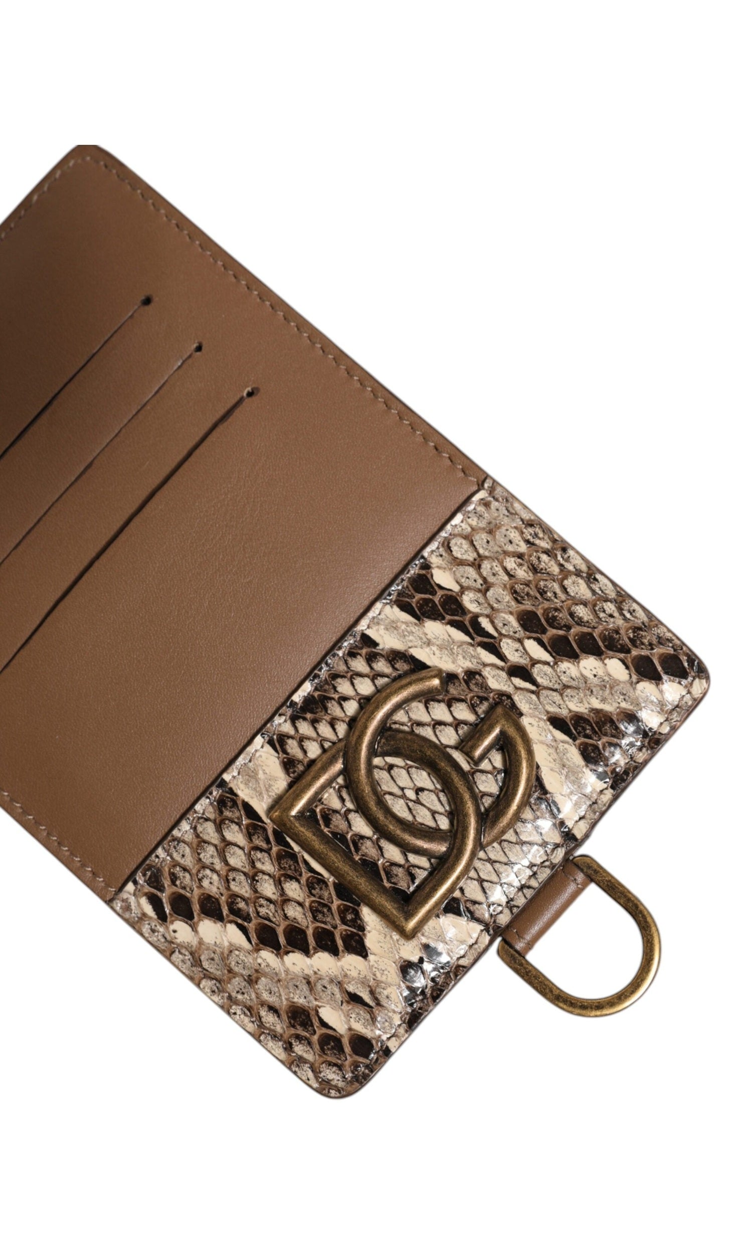 Dolce & Gabbana Exotic Leather Card Holder Dg Logo Plaque Brown Wallet Glam Steals