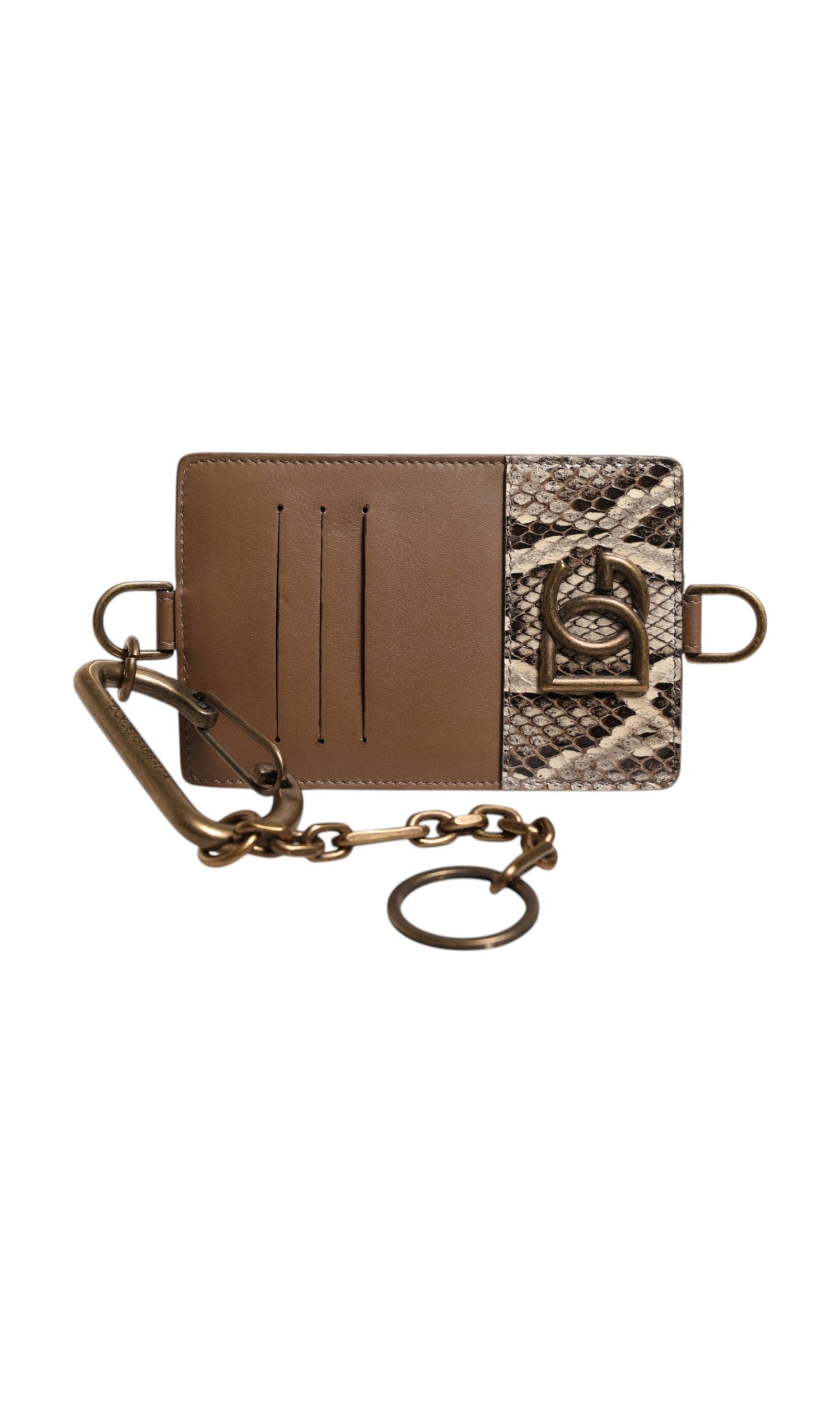 Dolce & Gabbana Exotic Leather Card Holder Dg Logo Plaque Brown Wallet Glam Steals