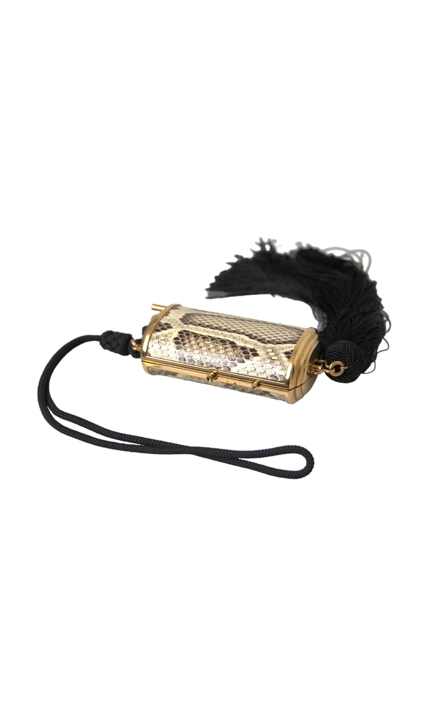 Dolce & Gabbana Exotic Leather Mini Mirror Tassel Make Up Holder Beige Bag Glam Steals