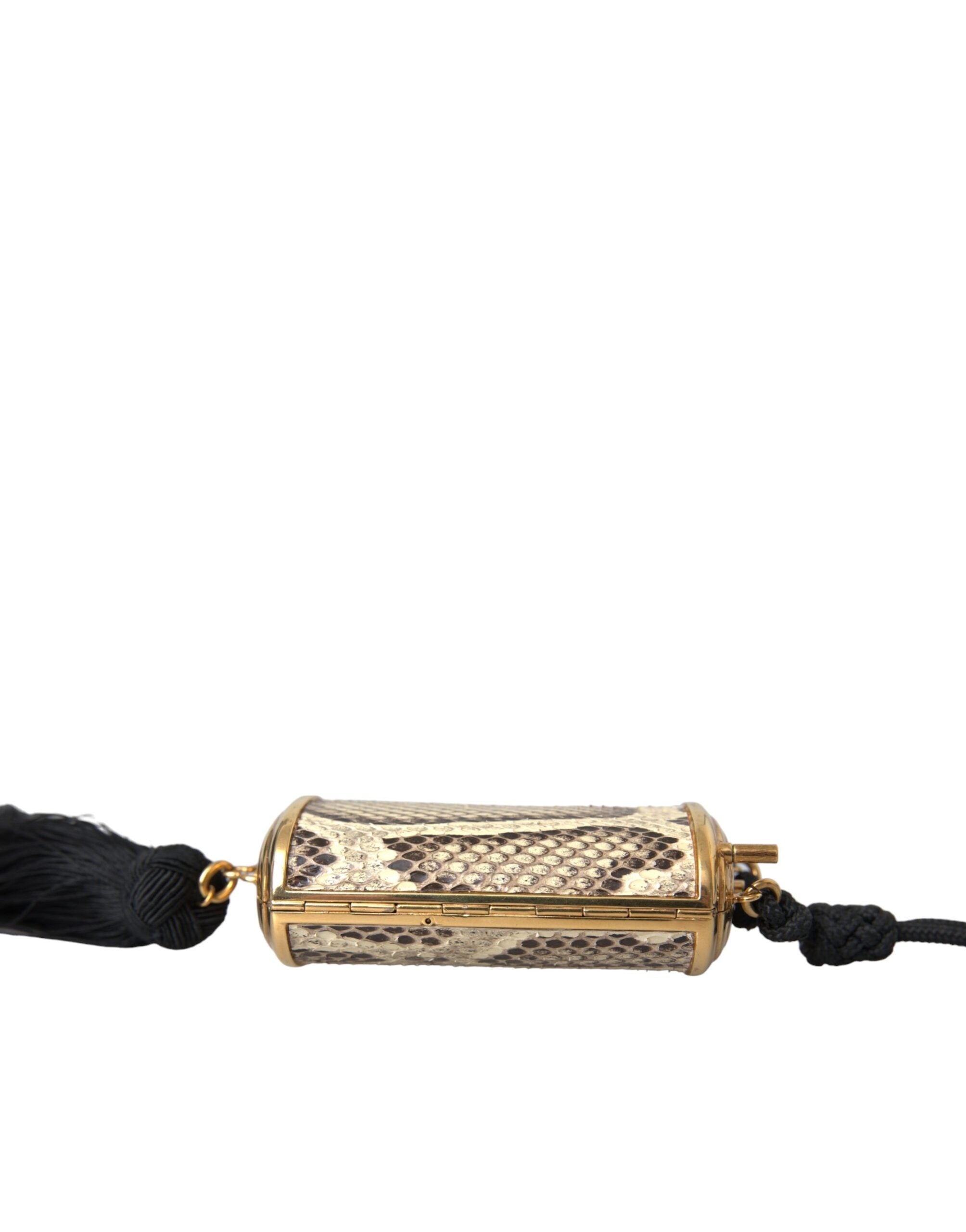 Dolce & Gabbana Exotic Leather Mini Mirror Tassel Make Up Holder Beige Bag Glam Steals