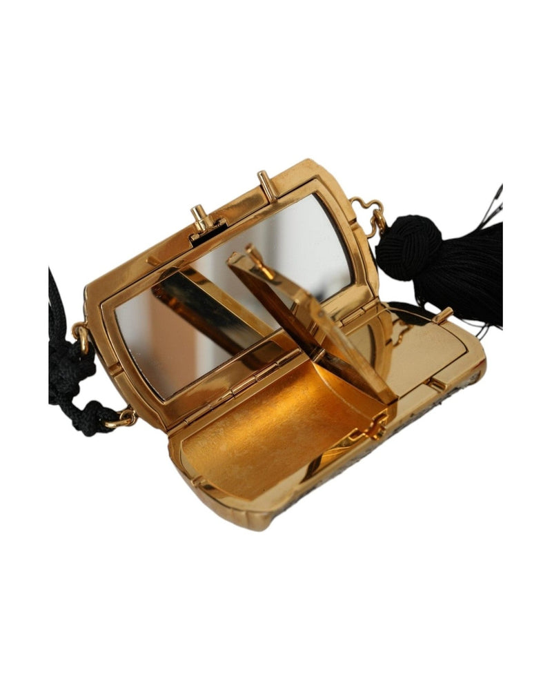 Dolce & Gabbana Exotic Leather Mini Mirror Tassel Make Up Holder Beige Bag Glam Steals