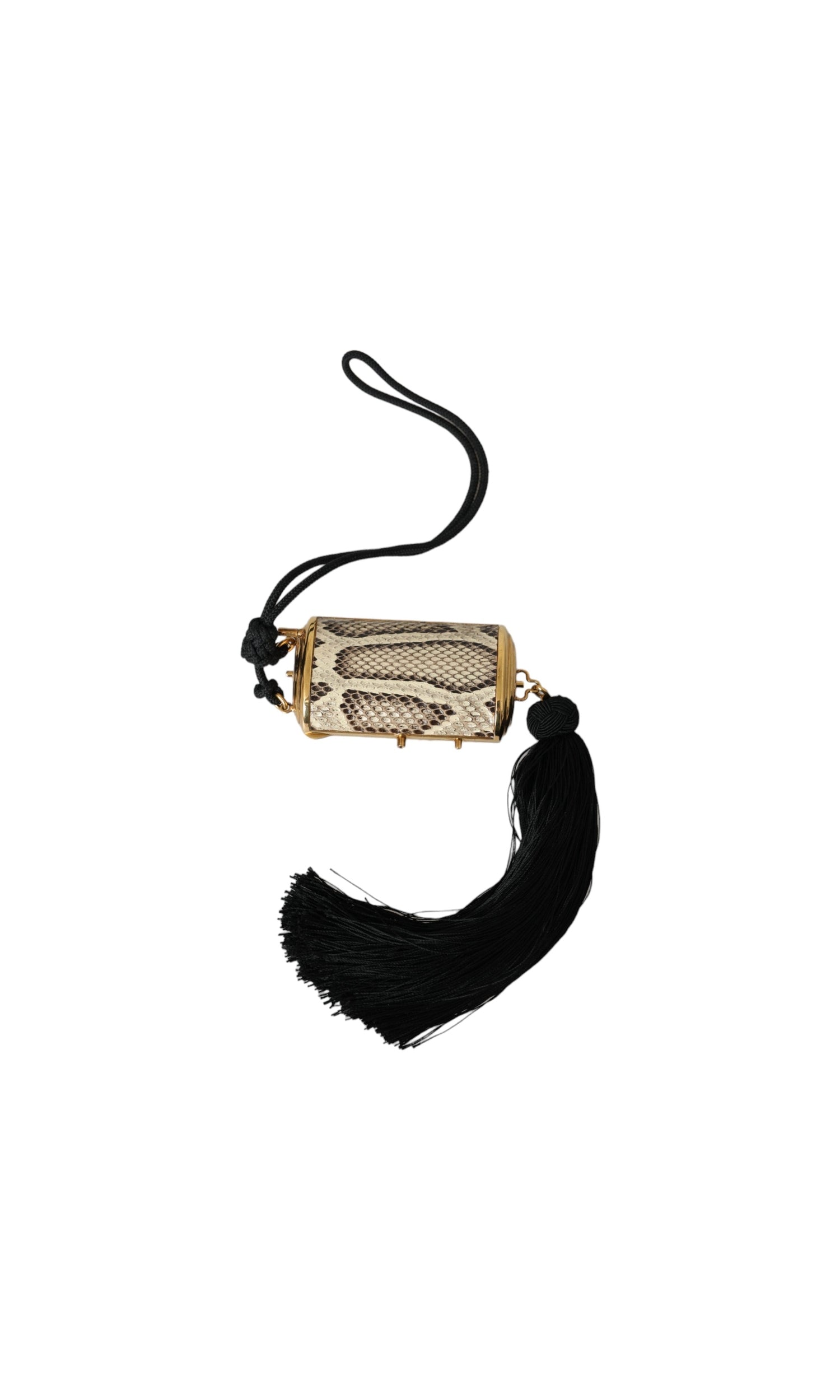 Dolce & Gabbana Exotic Leather Mini Mirror Tassel Make Up Holder Beige Bag Glam Steals