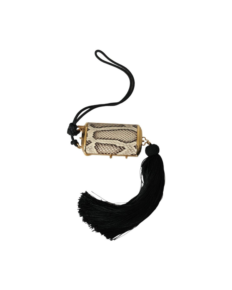 Dolce & Gabbana Exotic Leather Mini Mirror Tassel Make Up Holder Beige Bag Glam Steals
