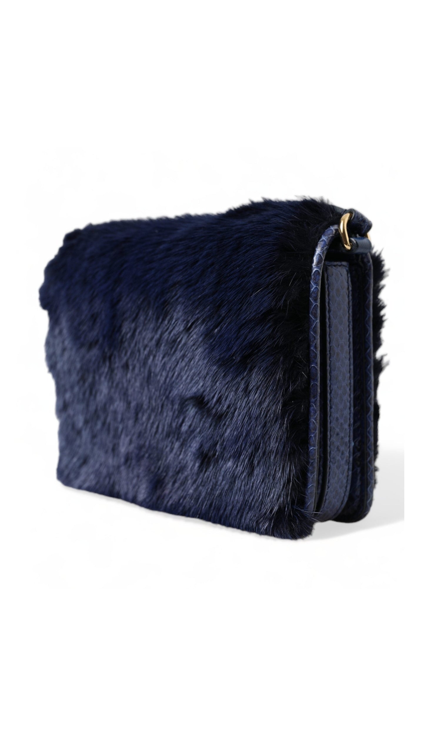Dolce & Gabbana Exquisite Mink Fur Shoulder Blue Bag Glam Steals