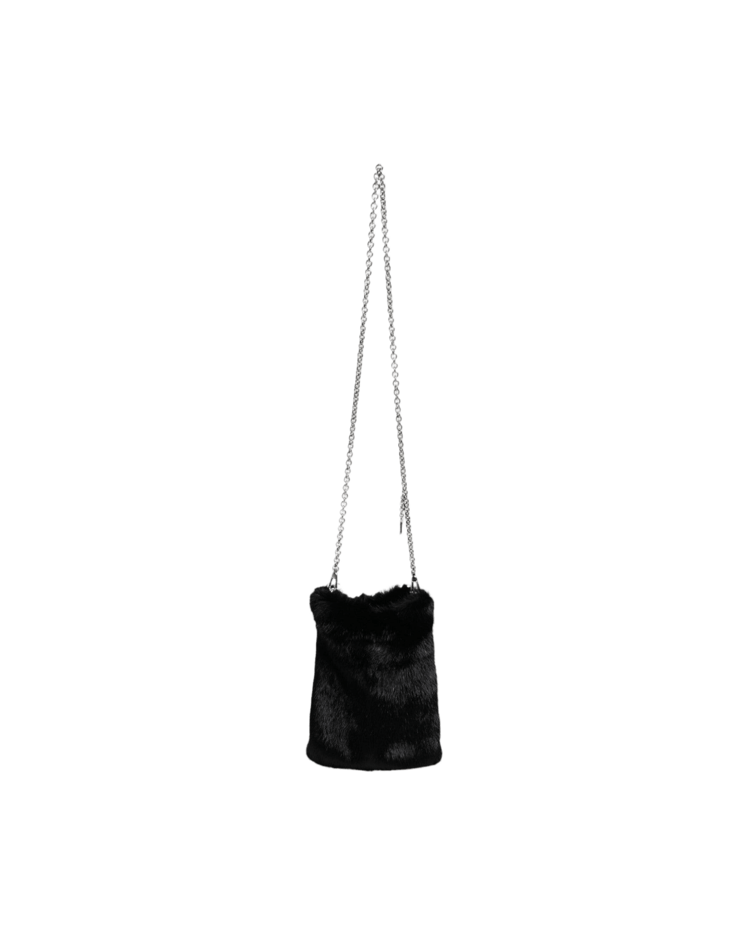 Dolce & Gabbana Faux Fur Chain Crossbody Shoulder Purse Black Silver Bag Glam Steals