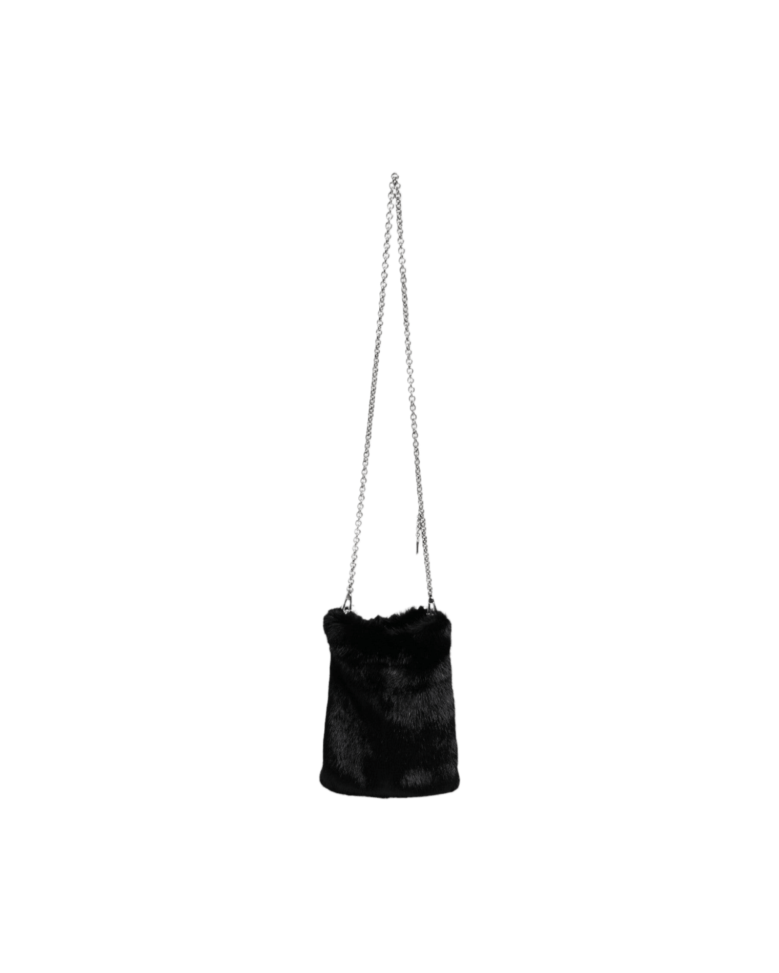 Dolce & Gabbana Faux Fur Chain Crossbody Shoulder Purse Black Silver Bag Glam Steals