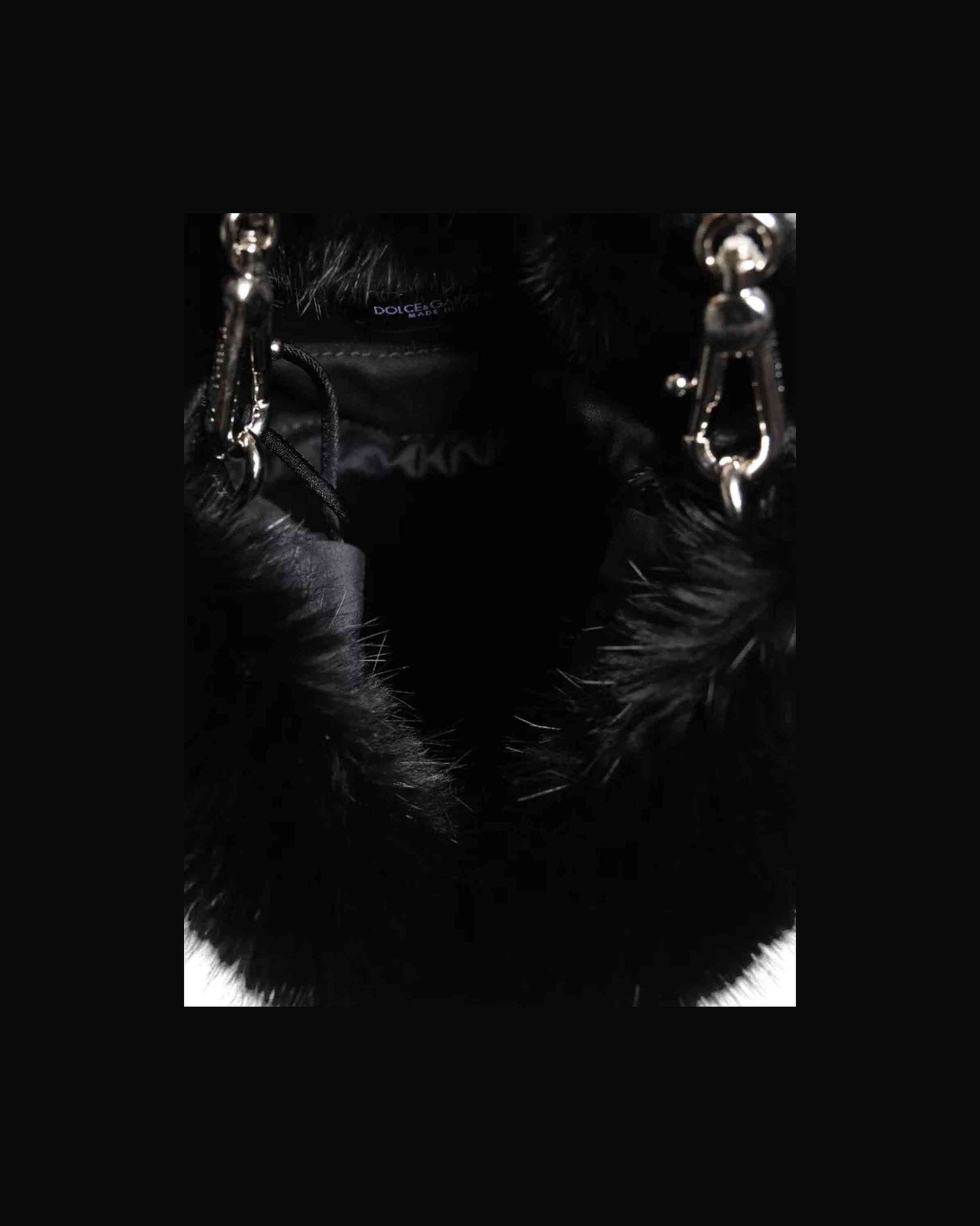 Dolce & Gabbana Faux Fur Chain Crossbody Shoulder Purse Black Silver Bag Glam Steals