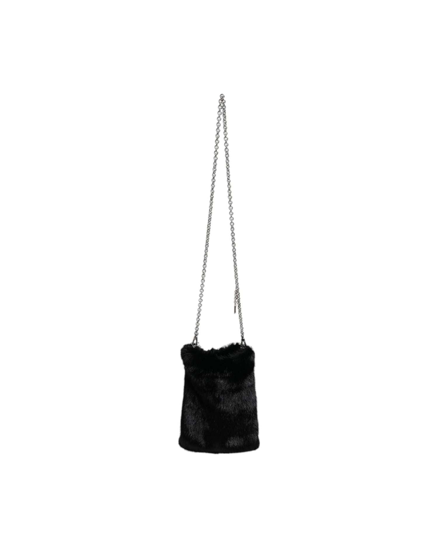 Dolce & Gabbana Faux Fur Chain Crossbody Shoulder Purse Black Silver Bag Glam Steals