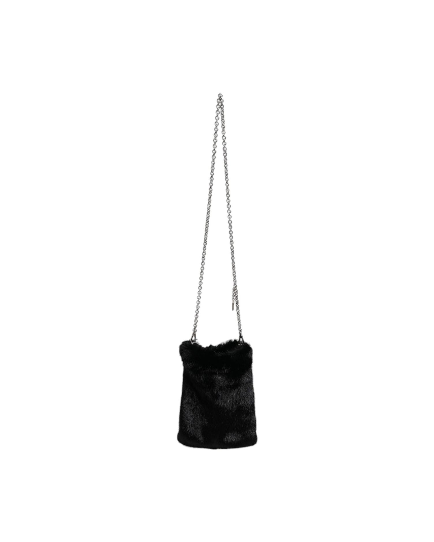Dolce & Gabbana Faux Fur Chain Crossbody Shoulder Purse Black Silver Bag Glam Steals
