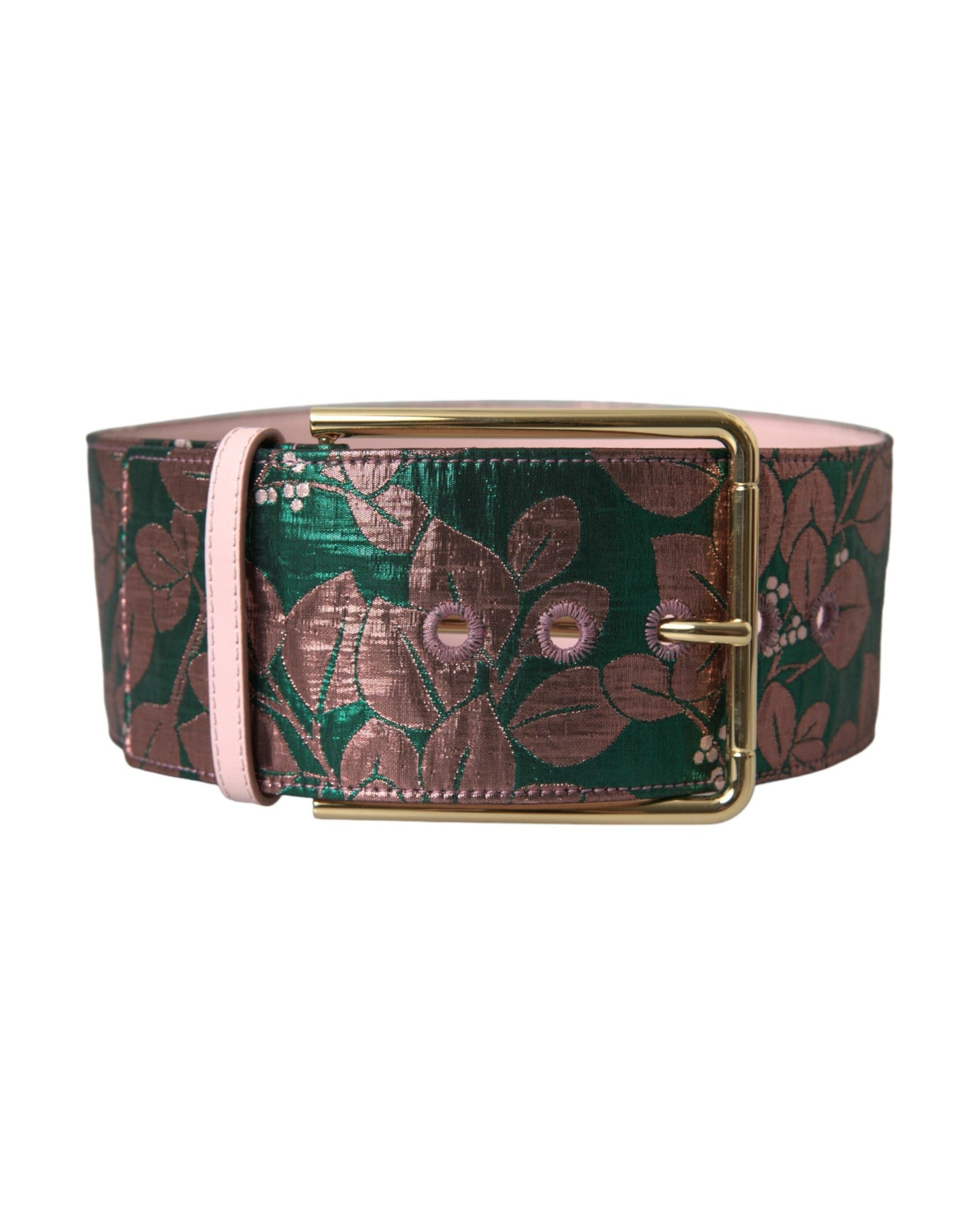 Dolce & Gabbana Floral Jacquard Lurex Buckle Multicolor Gold Belt Glam Steals