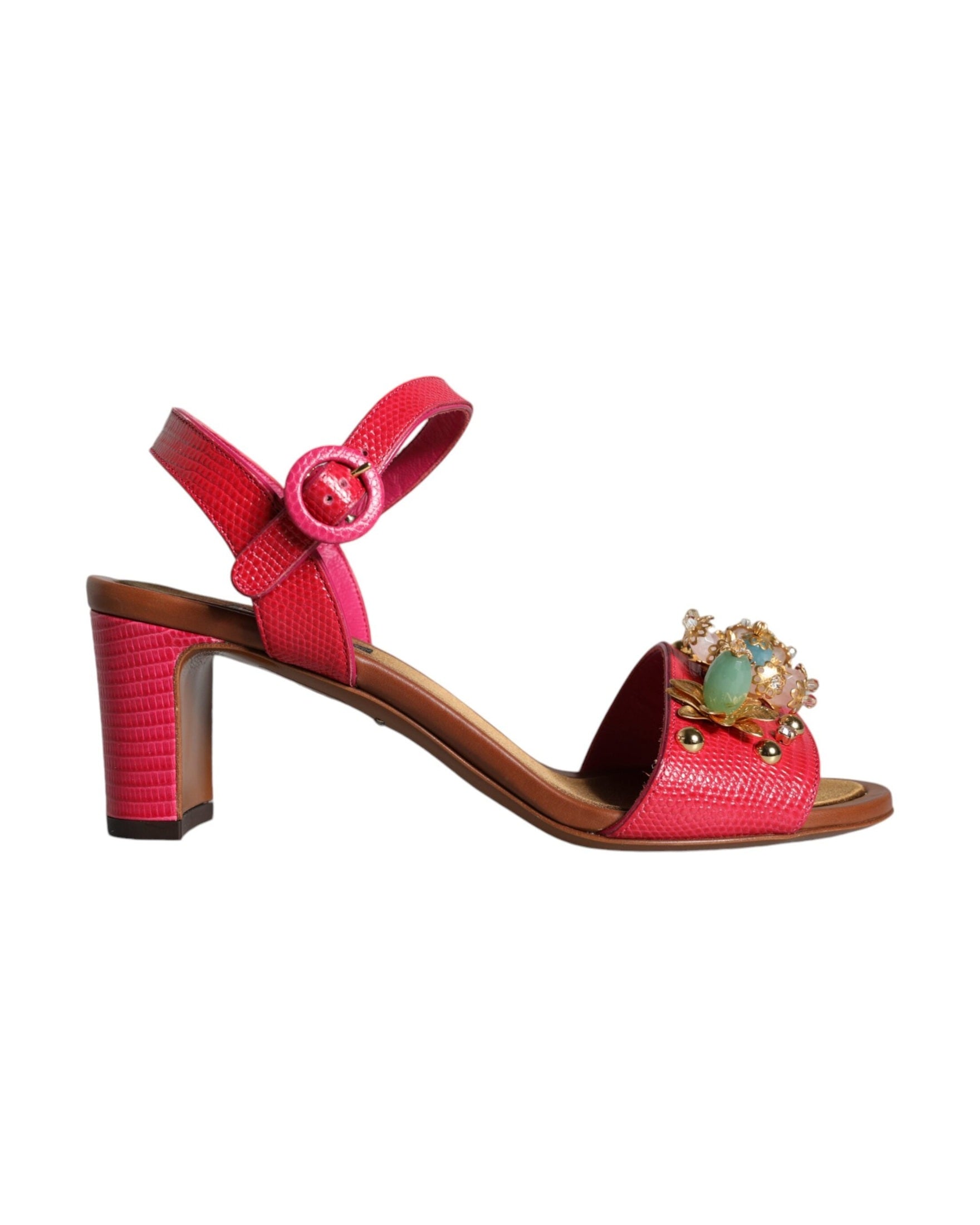 Dolce & Gabbana Fuchsia Leather Embellished Keira Sandals Shoes Glam Steals