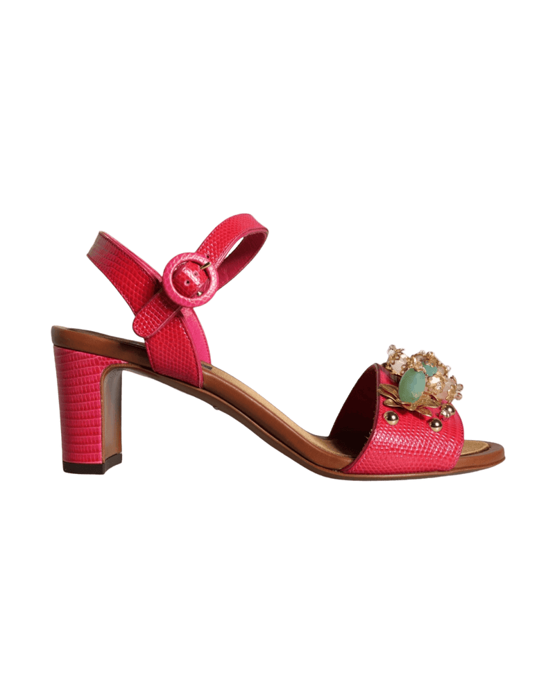 Dolce & Gabbana Fuchsia Leather Embellished Keira Sandals Shoes Glam Steals