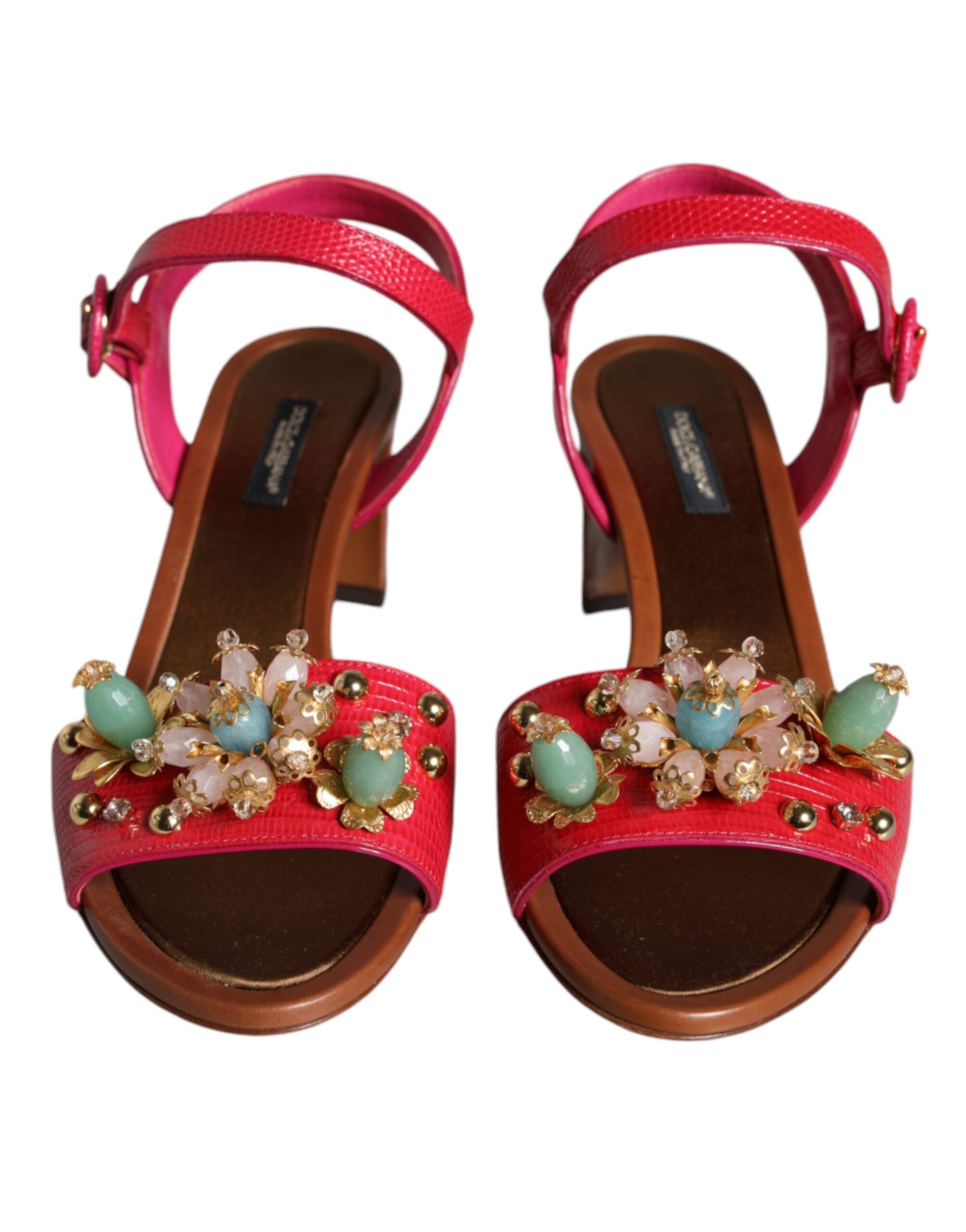Dolce & Gabbana Fuchsia Leather Embellished Keira Sandals Shoes Glam Steals