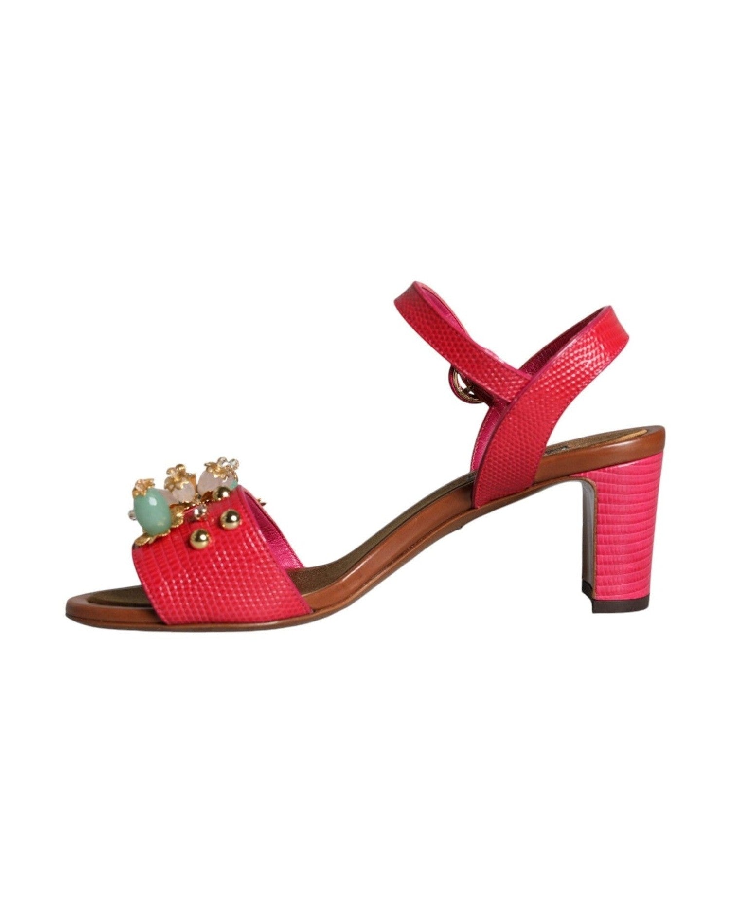 Dolce & Gabbana Fuchsia Leather Embellished Keira Sandals Shoes Glam Steals