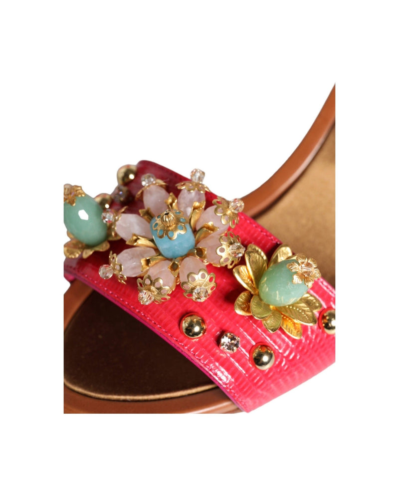 Dolce & Gabbana Fuchsia Leather Embellished Keira Sandals Shoes Glam Steals