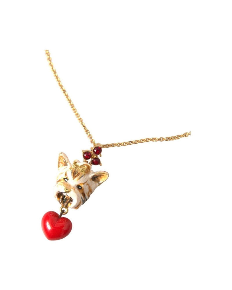 Dolce & Gabbana Brass Chain Dog Heart Pendant Charm Gold Necklace Glam Steals