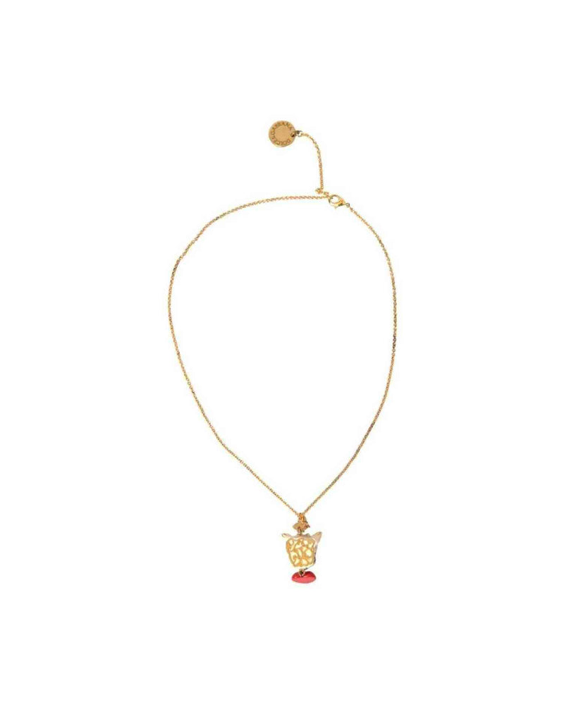 Dolce & Gabbana Brass Chain Dog Heart Pendant Charm Gold Necklace Glam Steals