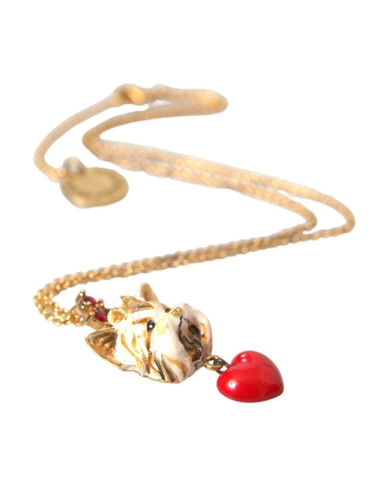 Dolce & Gabbana Brass Chain Dog Heart Pendant Charm Gold Necklace Glam Steals