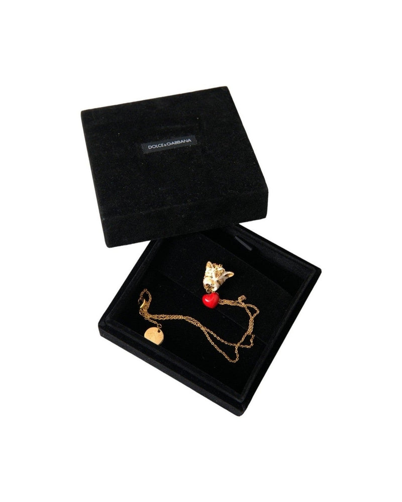 Dolce & Gabbana Brass Chain Dog Heart Pendant Charm Gold Necklace Glam Steals