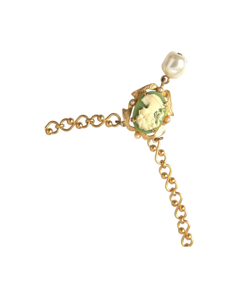 Dolce & Gabbana Brass Chain Pearl Pendant Charm Gold Necklace Glam Steals