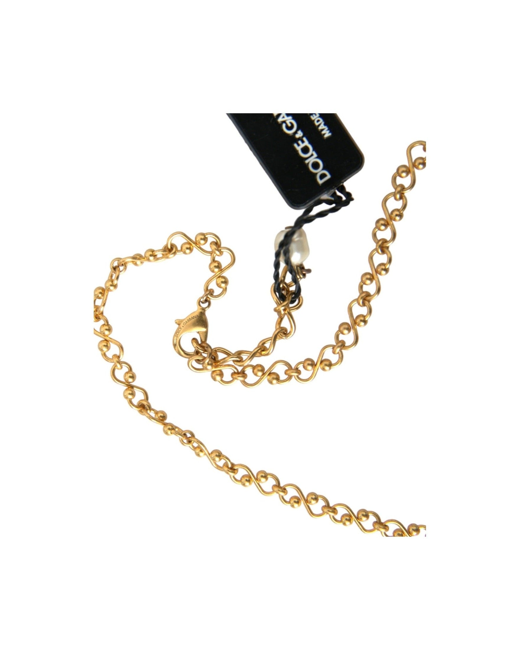 Dolce & Gabbana Brass Chain Pearl Pendant Charm Gold Necklace Glam Steals