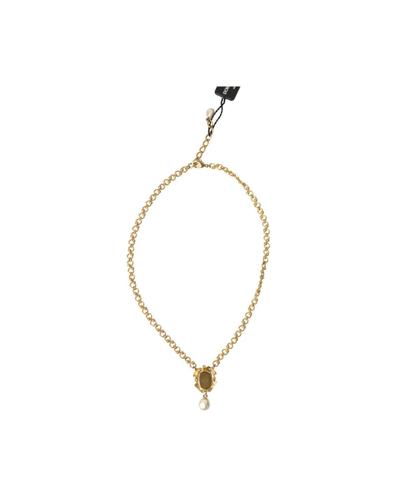 Dolce & Gabbana Brass Chain Pearl Pendant Charm Gold Necklace Glam Steals