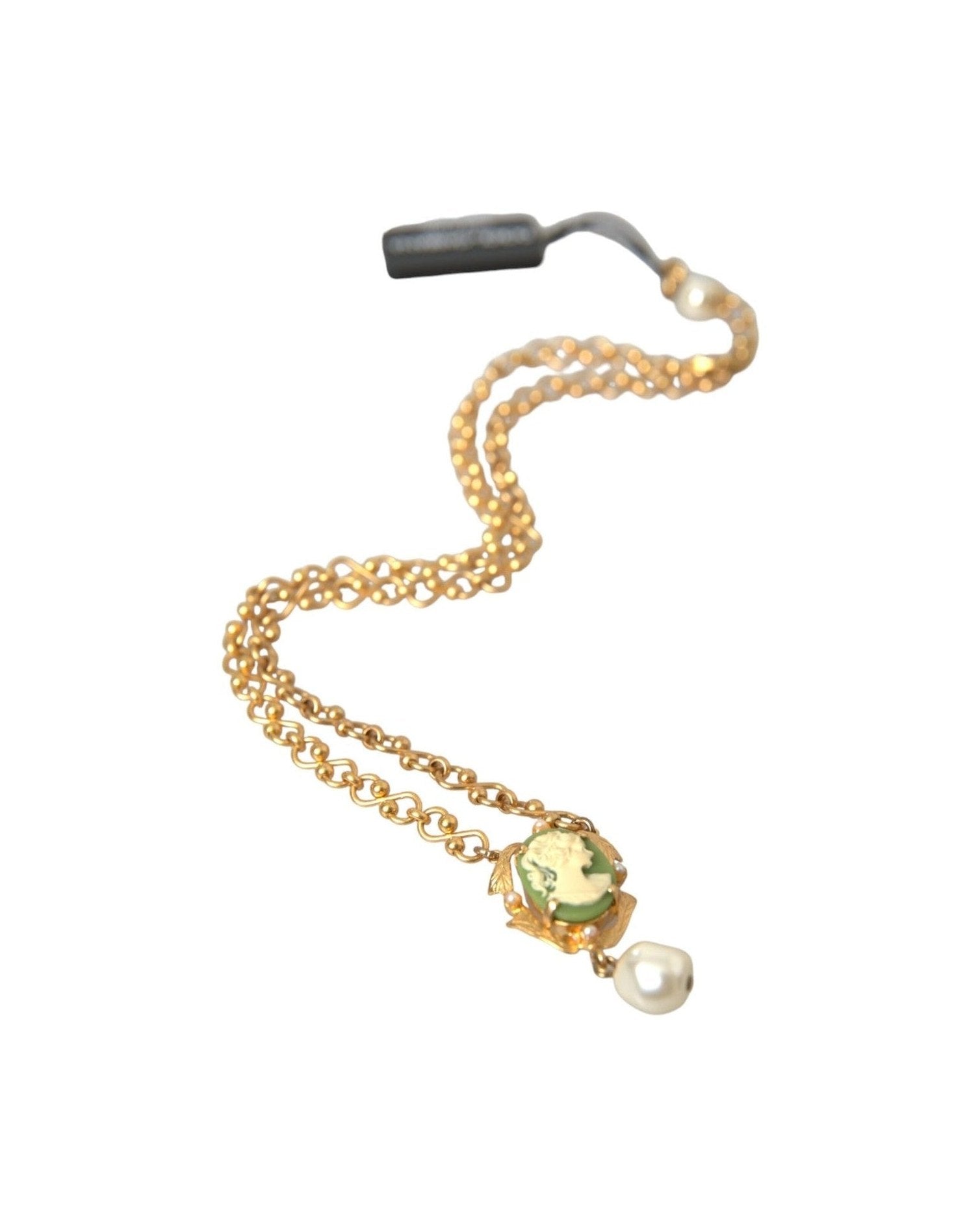 Dolce & Gabbana Brass Chain Pearl Pendant Charm Gold Necklace Glam Steals