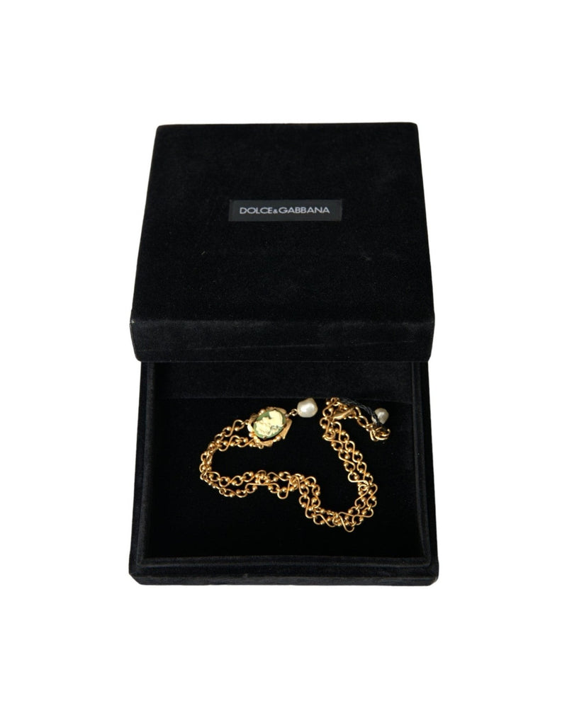 Dolce & Gabbana Brass Chain Pearl Pendant Charm Gold Necklace Glam Steals