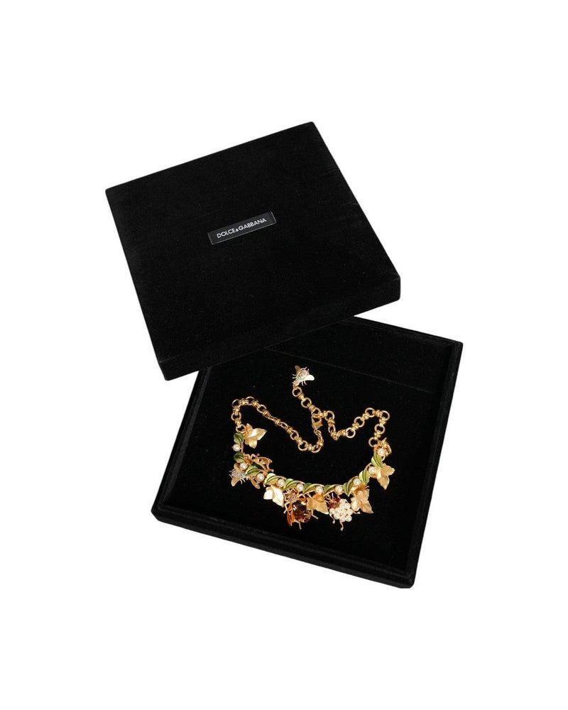 Dolce & Gabbana Brass Crystal Bug Charm Pendant Statement Gold Necklace Glam Steals