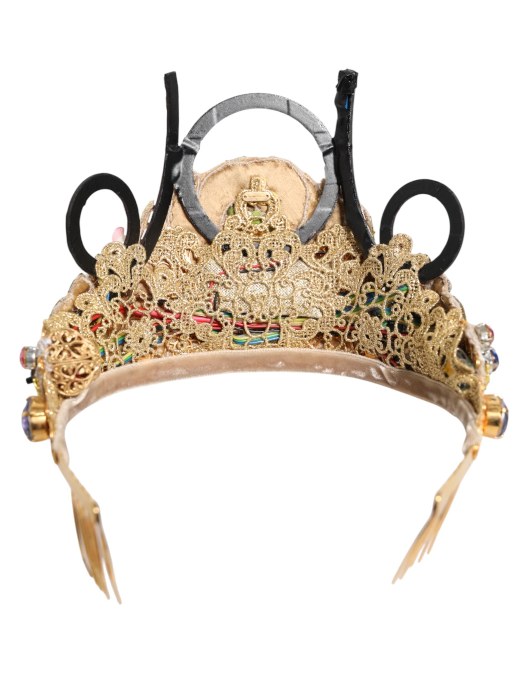 Dolce & Gabbana Gold Brass Crystal Embellished Headpiece Crown Diadem Tiara Glam Steals
