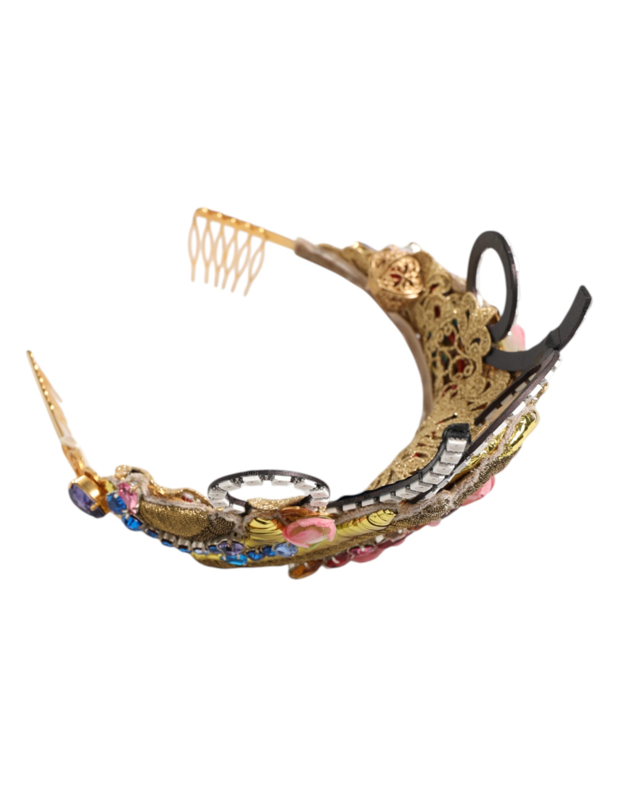 Dolce & Gabbana Gold Brass Crystal Embellished Headpiece Crown Diadem Tiara Glam Steals