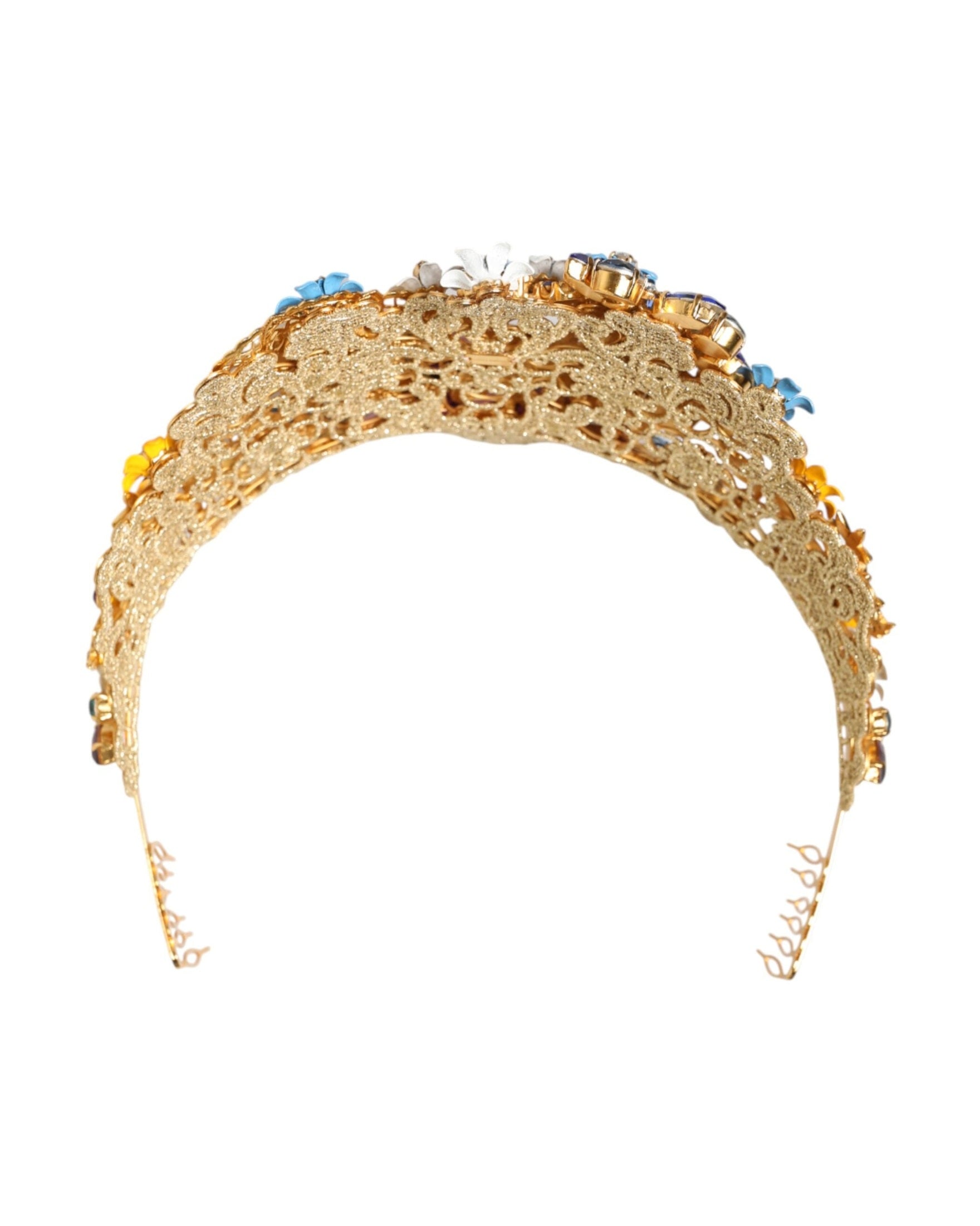 Dolce & Gabbana Gold Brass Crystal Floral Hortensia Crown Headband Tiara Glam Steals