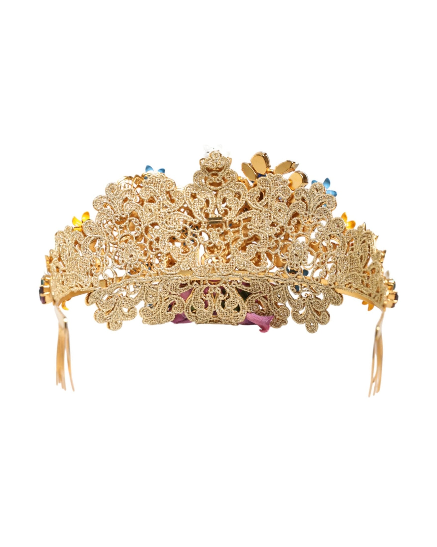 Dolce & Gabbana Gold Brass Crystal Floral Hortensia Crown Headband Tiara Glam Steals
