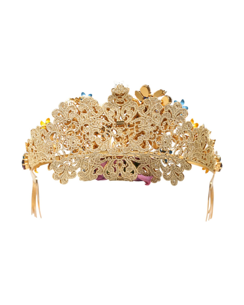 Dolce & Gabbana Gold Brass Crystal Floral Hortensia Crown Headband Tiara Glam Steals