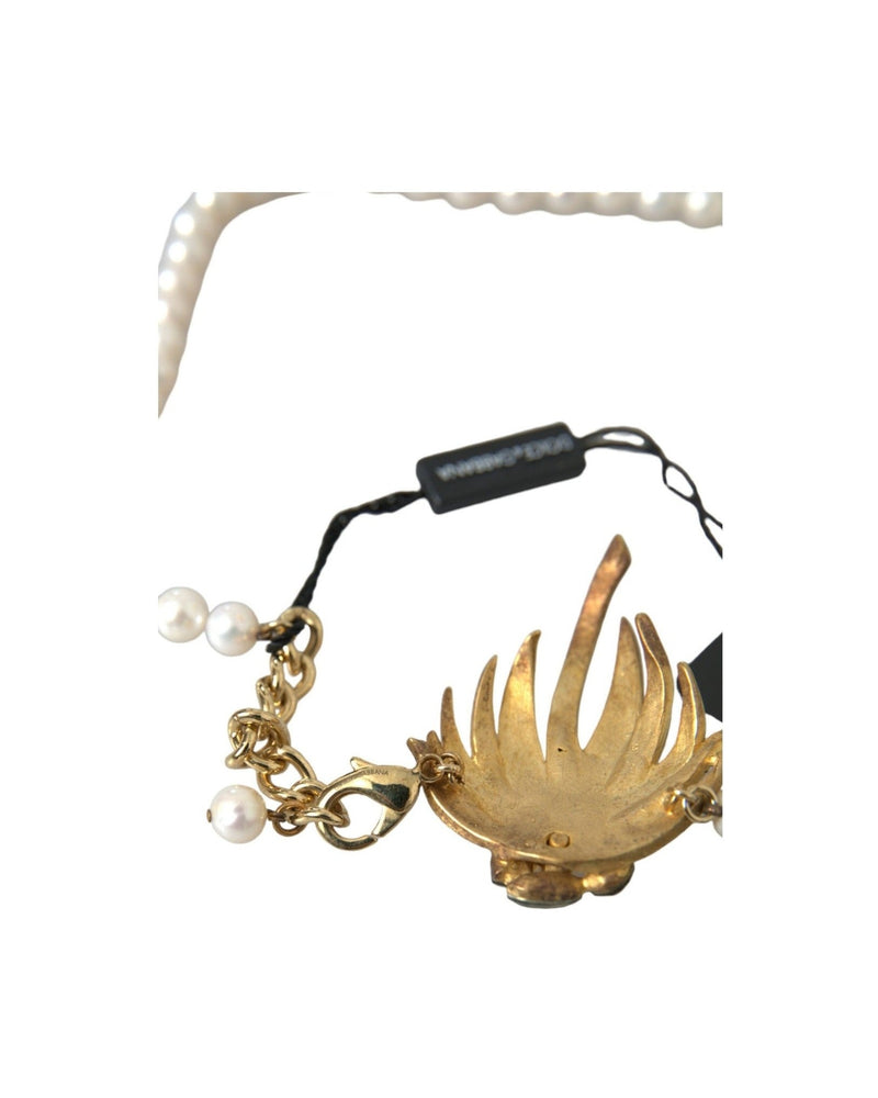 Dolce & Gabbana Brass Crystal Pearl Tree Pendant Charm Gold Necklace Glam Steals