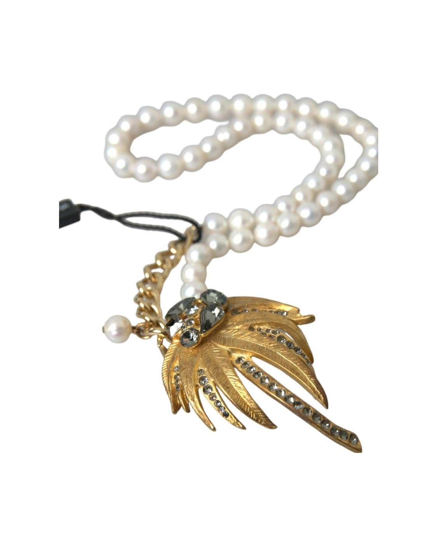 Dolce & Gabbana Brass Crystal Pearl Tree Pendant Charm Gold Necklace Glam Steals