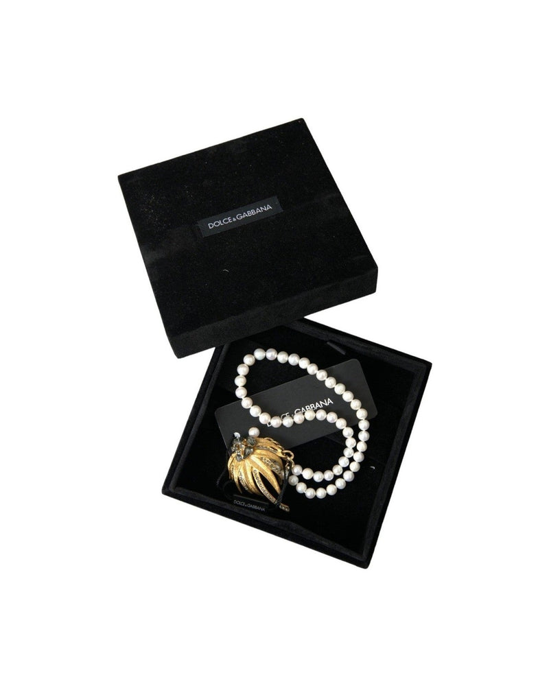 Dolce & Gabbana Brass Crystal Pearl Tree Pendant Charm Gold Necklace Glam Steals