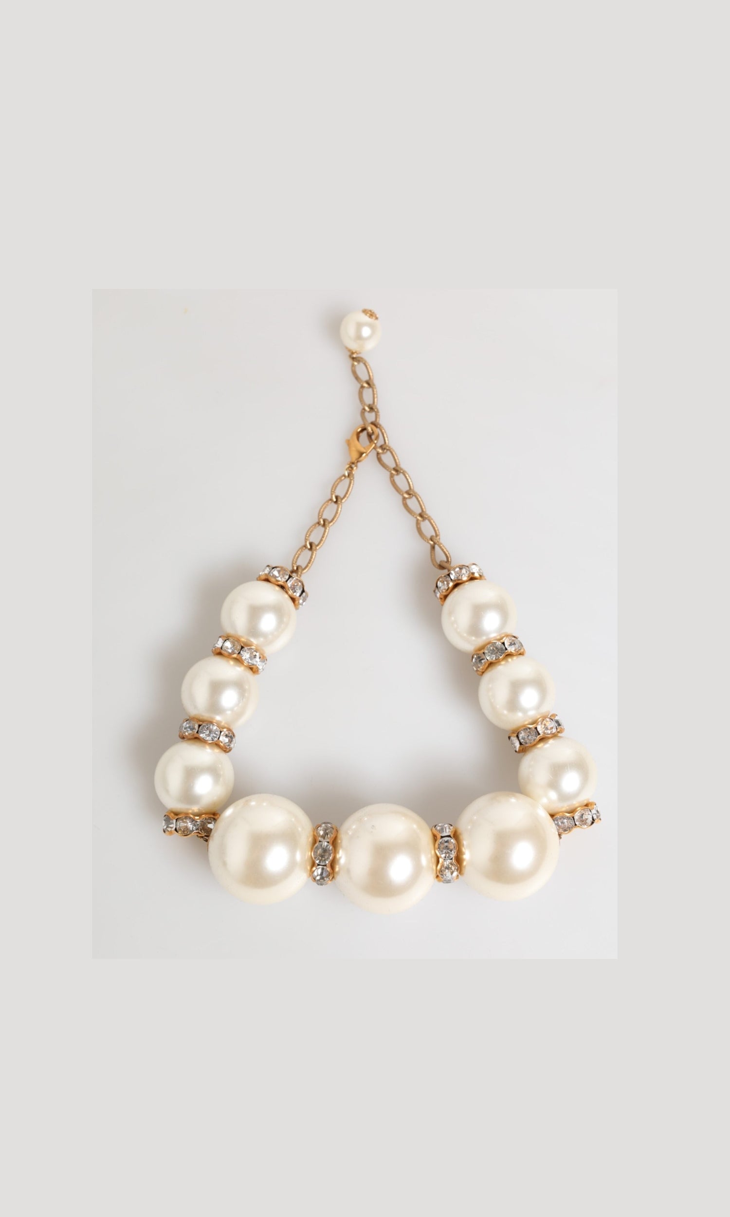 Dolce & Gabbana Gold Brass Faux Pearl Crystal Statement Luxury Jewelry Necklace Glam Steals