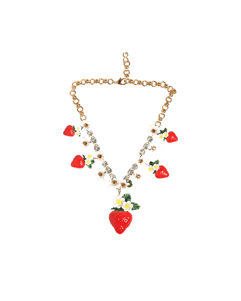 Dolce & Gabbana Gold Brass Fruit Pendants Flowers Crystal Logo Necklace Glam Steals