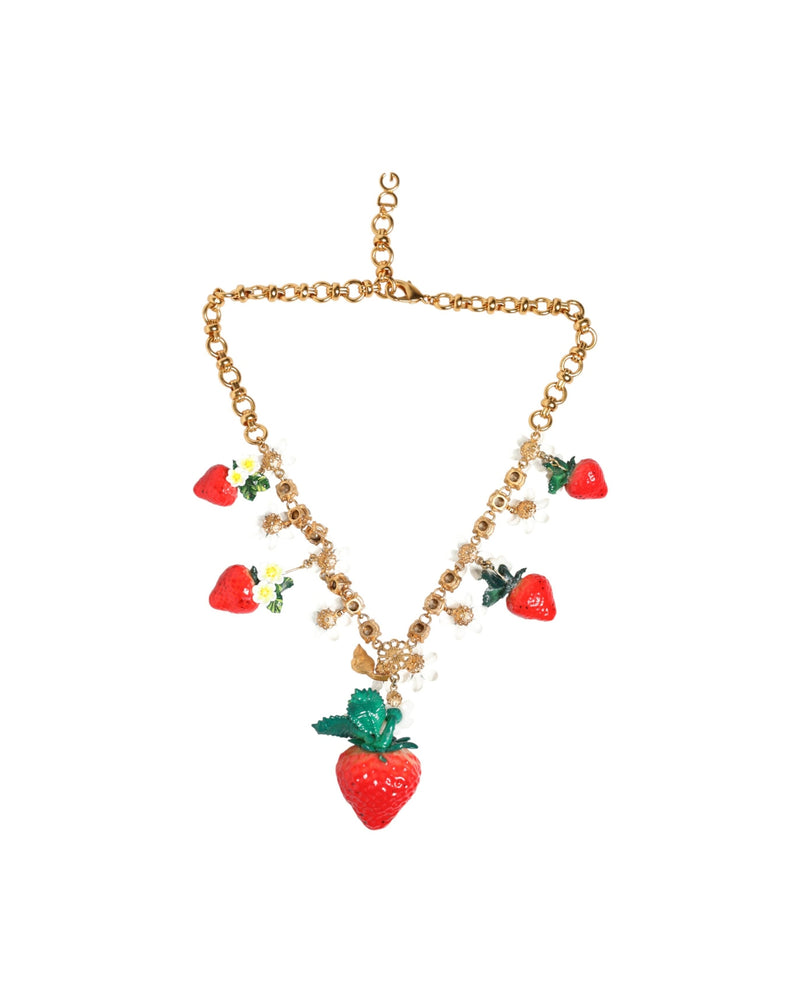 Dolce & Gabbana Gold Brass Fruit Pendants Flowers Crystal Logo Necklace Glam Steals