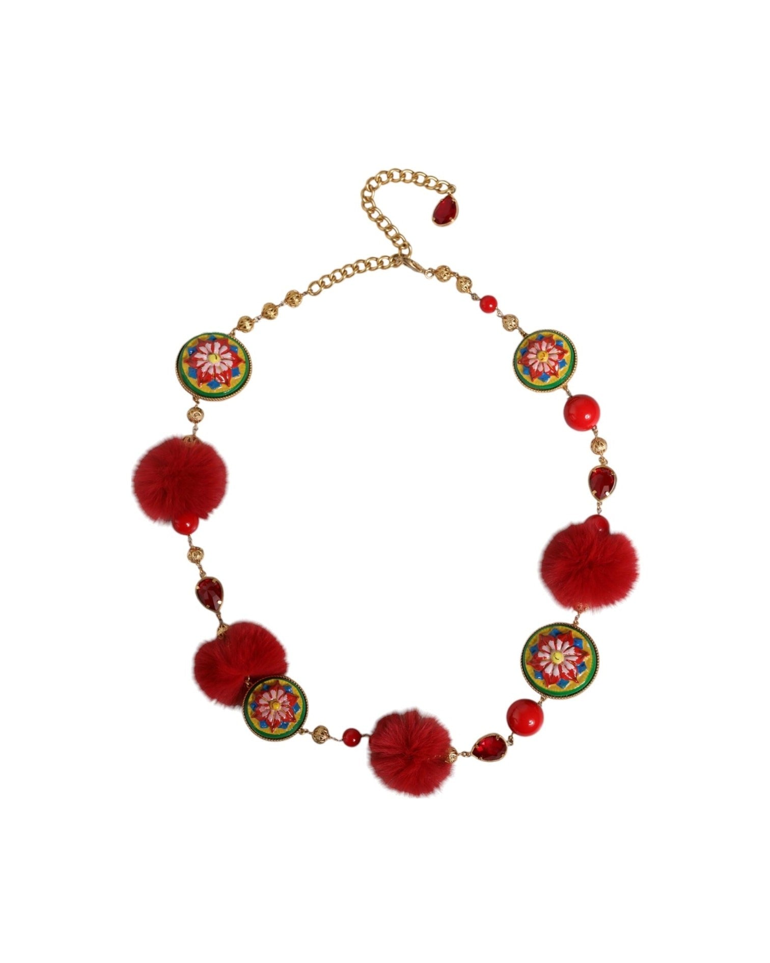 Dolce & Gabbana Brass Fur Crystal Waist Torero Gold Red Belt Glam Steals