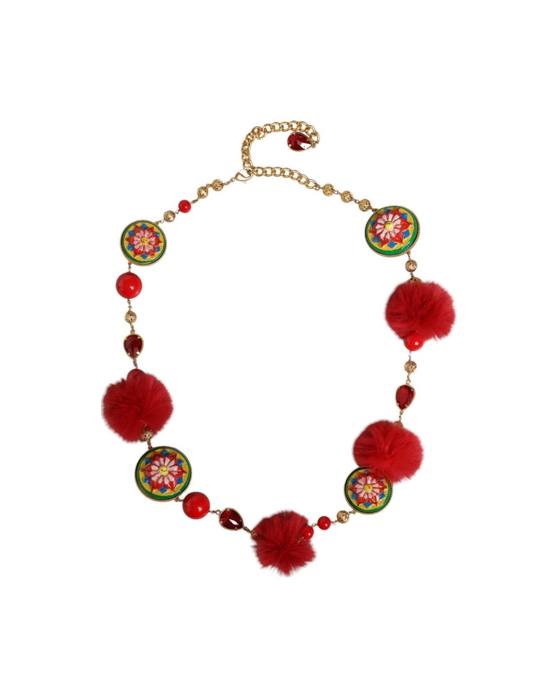 Dolce & Gabbana Brass Fur Crystal Waist Torero Gold Red Belt Glam Steals