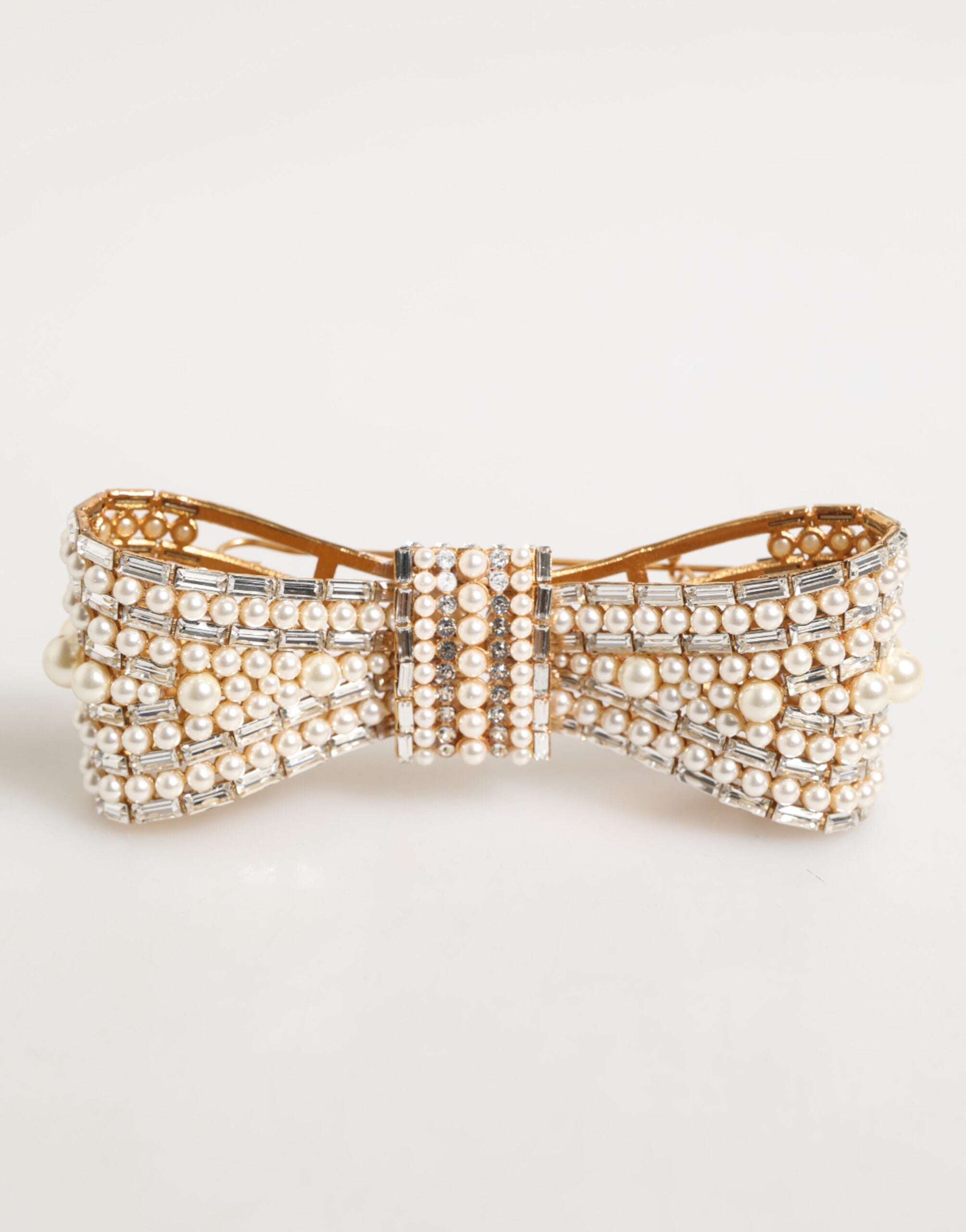 Dolce & Gabbana Gold Brass Glas Crystal Faux Pearl Embellished Brooch Glam Steals