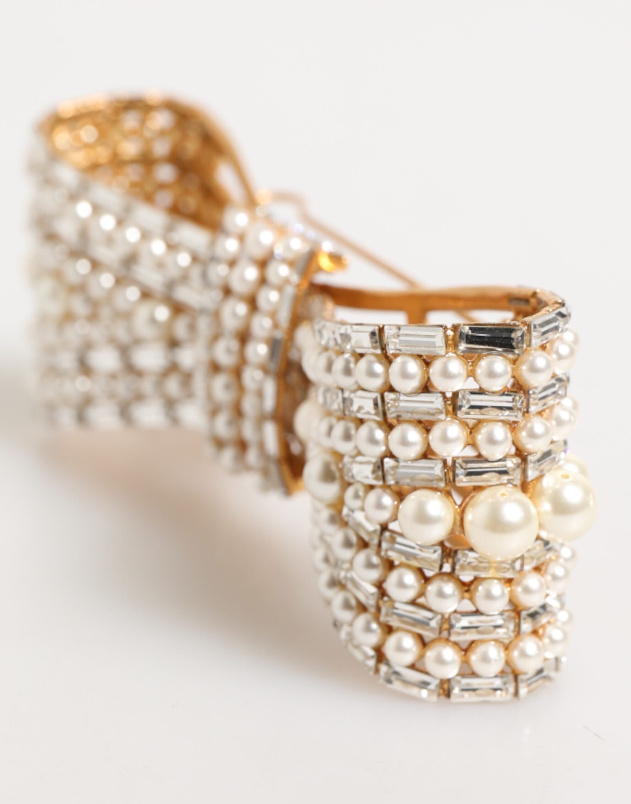Dolce & Gabbana Gold Brass Glas Crystal Faux Pearl Embellished Brooch Glam Steals